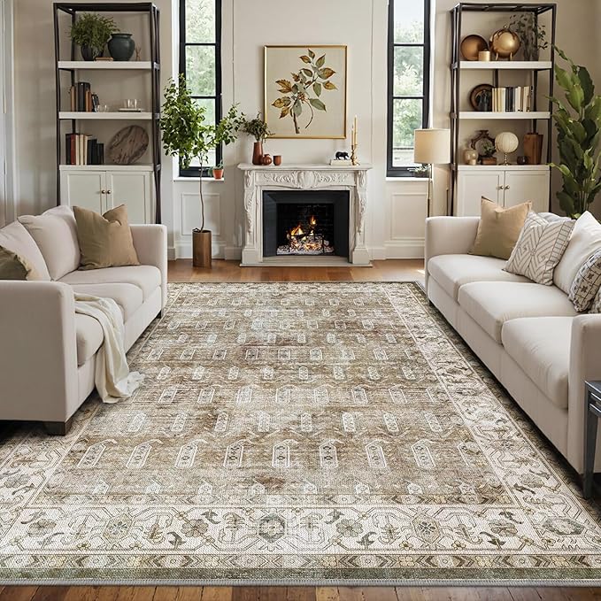 LUMI 8x10 Washable Area Rug for Living Room, Ultra Soft Traditional Vintage Rugs Non Slip with Rubber Backing, Low Profile, High Traffic, Stain Resistant Carpets, Ideal for Bedroom, Dining Room