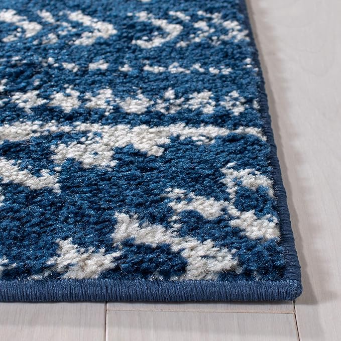 SAFAVIEH Tulum Collection Accent Rug - 2' x 5', Navy & Ivory, Moroccan Boho Tribal Design, Non-Shedding & Easy to Clean, Ideal for Front Door, Kitchen, Entryway, Foyer (TUL272N)