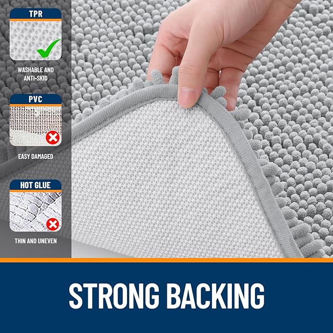 OLANLY Bathroom Rugs 47x32, Extra Soft Absorbent Chenille Bath Rugs, Rubber Backing Quick Dry, Machine Washable Bath Mats for Bathroom Floor, Tub and Shower, Home Decor Accessories, Light Grey