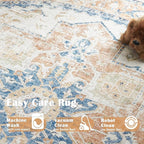 jinchan Kelda Round Rug 4ft Washable Area Rug Indoor Vintage Floor Cover Distressed Circle Mat 4' Round Lightweight Non Slip Low Pile Thin Carpet for Entryway Kitchen Living Room Bedroom Orange