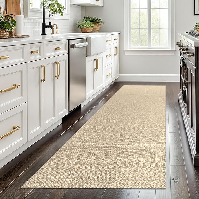 EARTHALL Washable Runner Rug 3x8 Ft Non Slip Runners for Hallways Wide Cotton Rubber Backed Kitchen Runner Braided Indoor Floor Carpet for Entryway, Hallway, Kitchen, Bedroom, Golden Beige/White