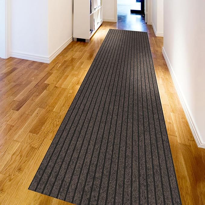 Ottomanson 2'7" x 10' Hallway Runner with Scraper Pile - Extra Durable Non-Slip Rug Mat for Indoor & Outdoor Use - Ideal for Kitchen, Entryway & Garage - High-Traffic Carpet, Brown