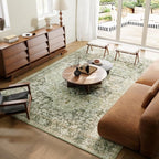 9×12 Machine Washable Rug for Living Room, Boho Vintage 9×12 Area Rug，Distressed Accent Low Pile Ultra Soft Large Carpet for Bedroom Bathroom Dining Room, Floral/Green