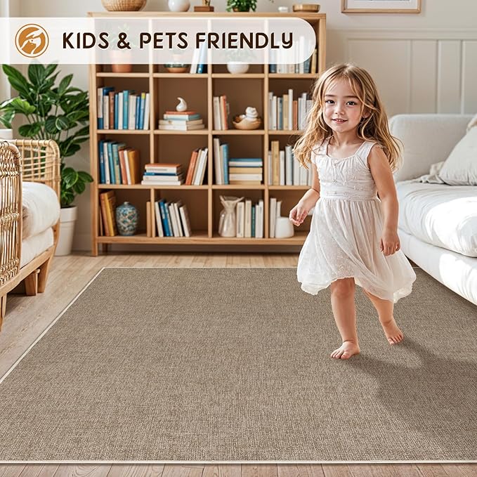 LBRO2M Easy Jute Solid Area Rug 9X12 Washable Rugs for Living Room Bedroom Natural Jute Look Indoor Outdoor Rug Durable, Solid Non Shedding Eco Friendly (9X12 Natural)