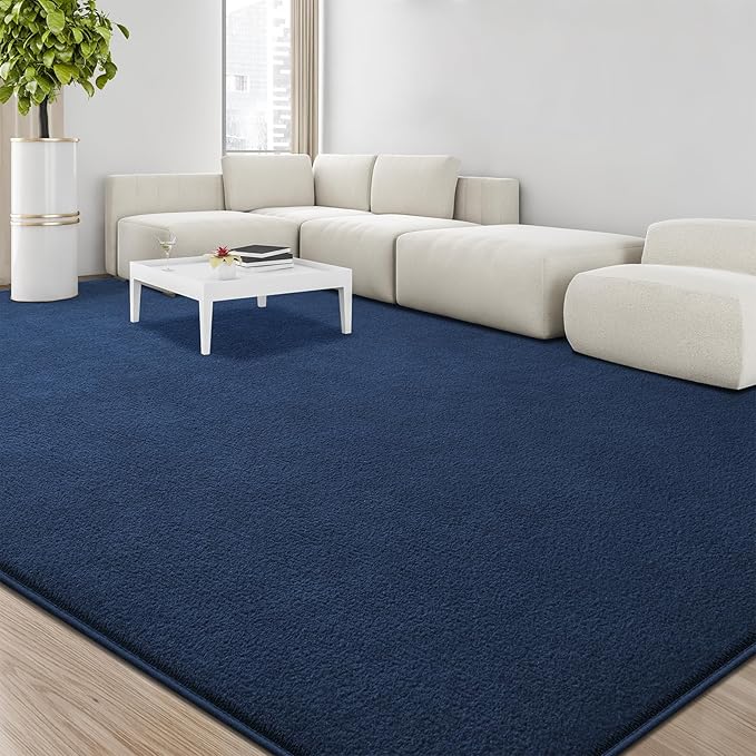 Large Area Rugs for Living Room Bedroom, 6x9 Feet Navy Blue Rug, Minimalist Modern Shag Rug, Soft Thick Memory Foam Indoor Carpet, Non-Slip Washable Rug for Boys Girls Dorm Nursery Room Home Decor