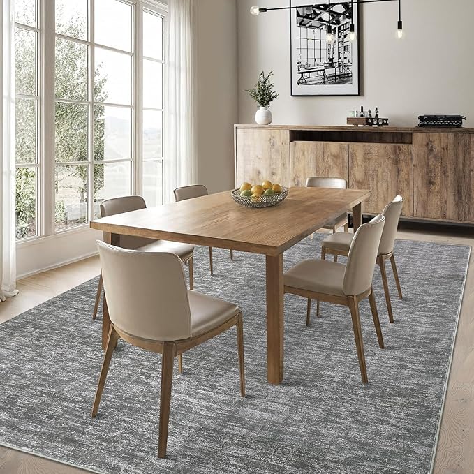RUGSREAL Machine Washable Area Rug 9x12 Large Living Room Rug with Rubber Backing Modern Solid Color Dining Room Throw Carpet Contemporary Rug for Home Decor Office, 9' x 12' Grey