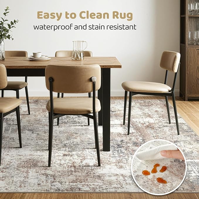 10x13 Area Rug Living Room: Washable Large Abstract Modern Soft Rugs Stain Resistant Indoor Floor Non Slip Accent Carpet for Bedroom Nursery Playroom Office Dining Room Dorm Home Decor- Brown