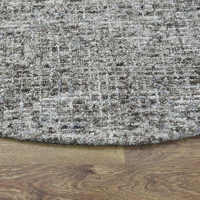 Hand Tufted Wool ECO-Friendly Area Rugs - 8'x8', Round Shape, Dark Brown & Beige, Solid Plain Design, High Pile Thick Handmade Area Rugs for Living Room, Bed Room (KWC111)