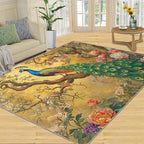 Peacock Peony Rugs for Bedroom - 5x7 Rug, Classic Peacock Peony Area Rugs for Living Room, Oriental Carpet, Floral Plant Washable Area Mat, Aesthetics Carpet - Peafowl Home Decor & Gifts