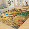 Peacock Peony Rugs for Bedroom - 8x10 Rug, Classic Peacock Peony Area Rugs for Living Room, Oriental Carpet, Floral Plant Washable Area Mat, Aesthetics Carpet - Peafowl Home Decor & Gifts