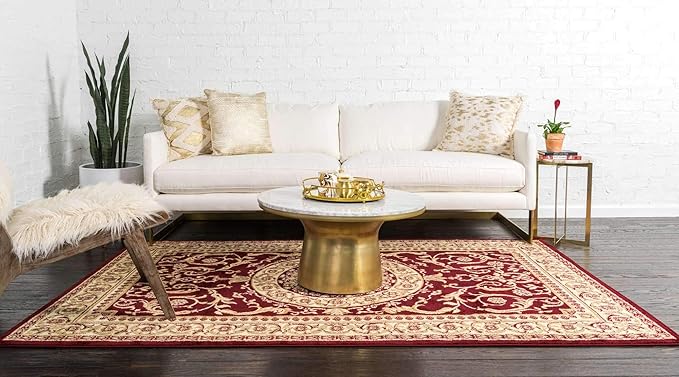 Unique Loom Versailles Collection Traditional Classic Medallion Floral Motif Area Rug (5' 0 x 8' 0 Rectangular, Burgundy/ Ivory)