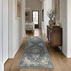 GENIMO 2x5 Washable Runner Rug for Hallway, Vintage Non Slip Low Pile Carpet, Soft Lightweight Printed Rug for Entryway, Kitchen, Corridor & Home Office, Slate Gray Blue