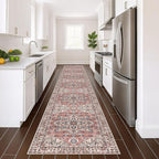 KOZYFLY Runners for Hallways 3x16 Ft Extra Long Washable Faux Wool Thin Hallway Rug Printed Carpet for Entryway Bedroom Staircase Kitchen Laundry Room Floor Decor, Terracotta/Beige
