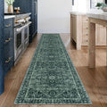 KOZYFLY Runners for Hallways 2x12 Ft Extra Long Washable Kitchen Runner Rug Boho Entryway Rug for Hallways Indoor Printed Faux Wool Stair Runner Carpet for Stairs Kitchen Hall, Dark Green