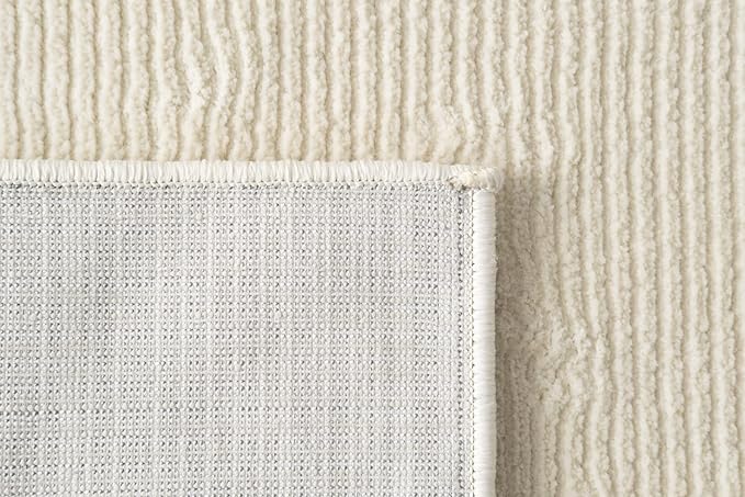 Revival Rugs Stripe 6'7"x9' Washable Area Rug for Living Room Bedroom - 100% Recycled Oeko-TEX Certified, Medium Pile, Beige, Cream