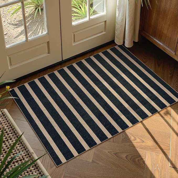 Lahome Striped Easy Jute Entryway Rug, 2x3 Kitchen Rugs Non Slip Washable Indoor Outdoor Door Mat, Farmhouse Neutral Lightweight Non Shedding Small Carpet for Entry Welcome Door