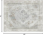 Phantoscope Washable Area Rug 8'x10' Non-Slip, Vintage Neutral Rugs for Living Room, Bedroom, Dining Room, Distressed Boho Medallion Pattern, Low-Pile Foldable Floor Carpet, Silver Grey/Taupe
