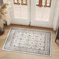 jinchan Floral 2x3 Rugs for Entryway - Machine Washable Beige Vintage Distressed Boho Design Soft Faux Wool Small Non-Slip Doormat for Entrance Kitchen Living Room Bedroom Farmhouse (2‘x3', Beige)