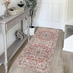 KOZYFLY Runners for Hallways 2x5 Ft Washable Kitchen Runner Rug Boho Runner Rug for Entryway Indoor Printed Oriental Faux Wool Floor Carpet Runner for Laundry Room Kitchen Hall, Terracotta/Beige