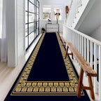 Modern Geometric Meandering Throw Carpet Runner for Entrance, 2x7ft, Orange Geometric Design Carpets for Entryway, Navy Blue Background Cozy Foldable Dirty Resistant Rug for Sofa Office