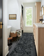 Wonnitar Washable Runner Rugs for Hallway 2'6"x10', Moroccan Non-Slip Black Long Kitchen Runner, Low Pile Boho Soft Carpet Runner for Entrance Living Room Entryway Bedroom (Black,2'6"x10')