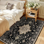 Area Rugs 3'x5' Washable Non-Slip, Floral Vintage Distress Print Pattern Medallion Carpet for Living Room Bedroom Dining Room, Black Brown Neutral Dark Tan