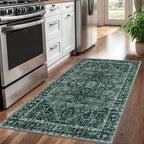 KOZYFLY Boho Area Rug 3x5 Ft Rugs for Entryway Washable Entry Rug Non Slip Door Mat Indoor Entrance Printed Faux Wool Throw Rugs for Entrance Kitchen Living Room, Dark Green