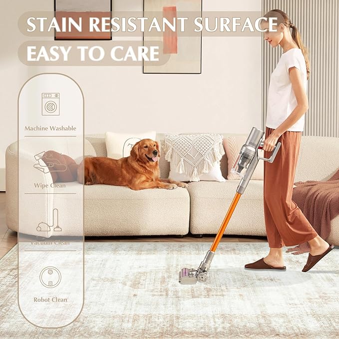 Runner Rug 2x6 Entryway Rug - Machine Washable Vintage Boho Area Rug Non-Slip Kitchen Runner Soft Stain Resistant Runners for Hallways Entryway Laundry Kitchen Bathroom Bedroom (Beige, 2'x6')
