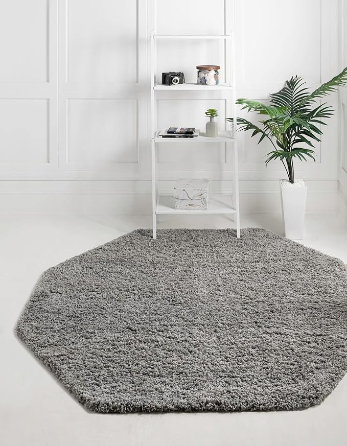 Unique Loom Solid Shag Collection Area Rug (8' Octagon, Cloud Gray)