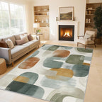 Mid Century Modern Rugs for Home Decor, 4x6 ft, Abstract Geometry Area Rugs for Living Room, Soft Non Slip Washable Boho Geo Geometric Carpet Bedroom Decorations Dt-Ghf-19