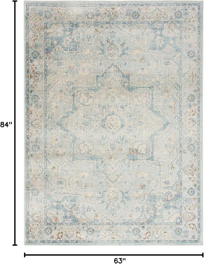 Nourison Home Astra Machine Washable Light Blue 5'3" x 7' Area Rug - Easy Clean, Non Shedding, Bed Room, Living Room, Dining Room, Kitchen (5' x 7')