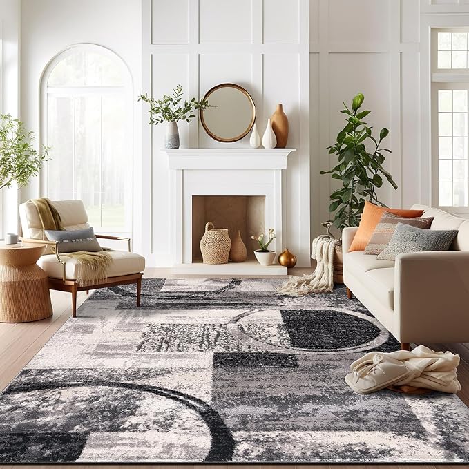 Rugshop Contemporary Circle Design Area Rug, Non-Shedding Carpet for Living Room, Dining Room, or Office, Cream, 10' x 14'