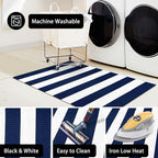 KOZYFLY Striped Outdoor Rug 3x5 Ft Front Door Rug Navy and White Hand Woven Cotton Blue Washable Outdoor Doormats Outdoor Entrance Mat for Front Door Kitchen Entryway Patio Front Porch Decor