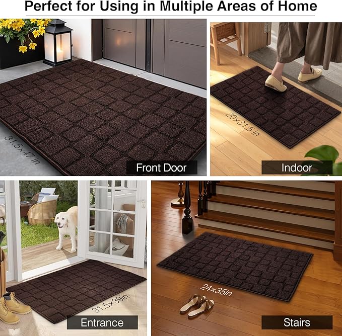 Front Door Mat Outside Entrance, Outdoor Indoor Door Mats for Entryway, Entrance, Entry, Patio, Waterproof Non Slip Doormat, Low-Profile, 31.5" × 39“, Coffee