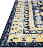 Unique Loom Taftan Collection Border Geometric Tribal Inspired Design Area Rug (3' 0 x 16' 5 Runner, Navy Blue/ Gold)