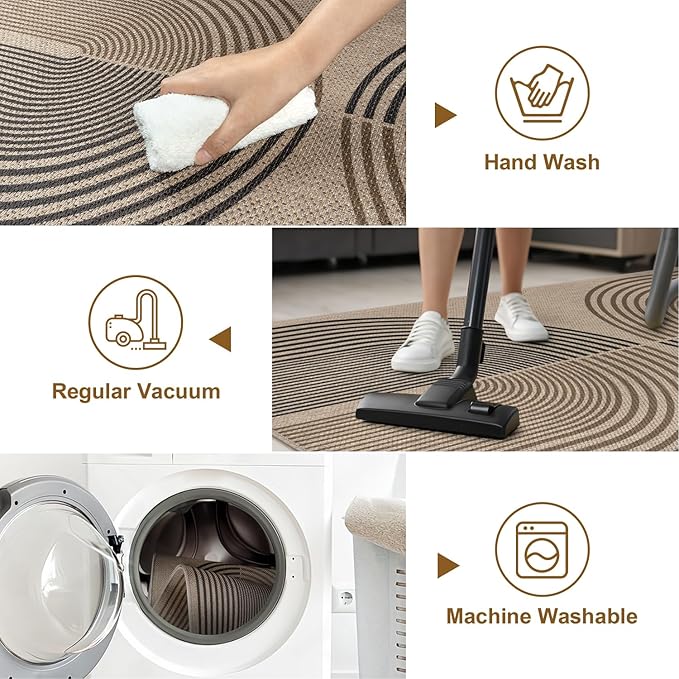 Easy Jute Rainbow Runner Rug, 2.6x8 Washable Rugs Runner for Hallway Non-Slip Boho Farmhouse Kitchen Runner Rug, Modern Abstract Indoor Outdoor Carpet for Porch Laundry Entryway