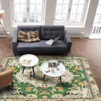 Bohemian Pattern Rectangular Area Rugs for Living Room Bedroom 5 x 8 ft Green & Orange Abstract Non-Shedding Soft Low Pile Rug Non Slip Washable Rug for Nursery Entryway Playroom
