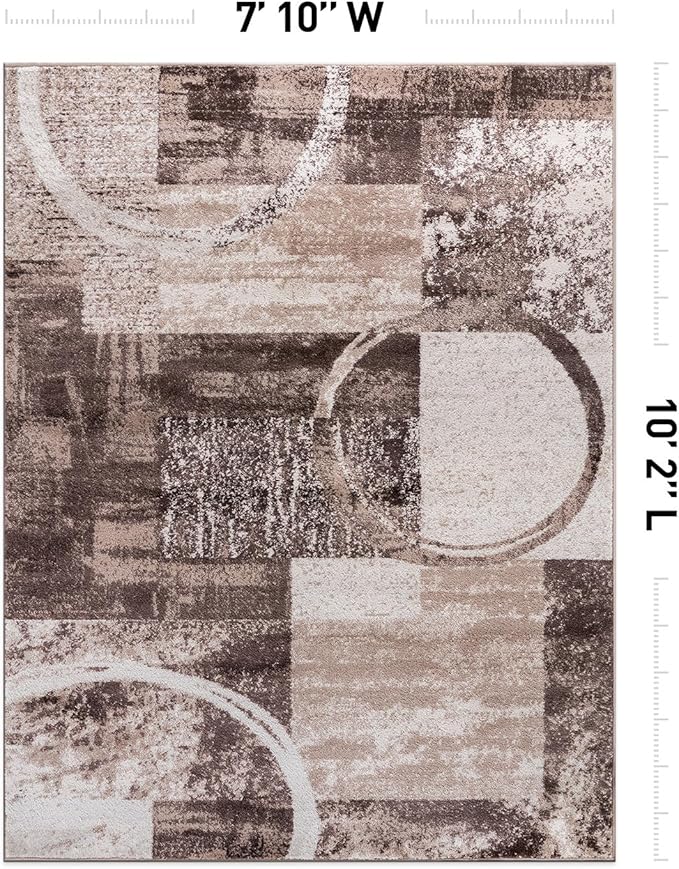Rugshop Contemporary Abstract Circle Design Area Rug, Carpet with Jute Backing for Living Room, Dining Room, or Bedroom, Brown, 7'10" x 10'2"