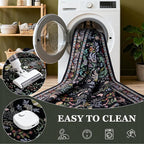 9x12 Area Rugs Living Room Rug: Vintage Washable Rug Floral Soft Carpet Indoor Floor Non-Slip Boho Stain Resistant Large Carpets for Bedroom Kids Nursery Dining Room Farmhouse Home Office Black
