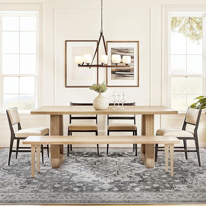 Marsail 6x9 Machine Washable Area Rug, Soft & Slip-Resistant Large Area Rug with Reinforced Bound Edges, Vintage Short-Pile Washable Rug with Floral Pattern for Living Room, Dinning Room and Bedroom
