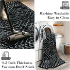 Wonnitar Moroccan 3x5 Rug, Black Washable Small Rug for Bedroom, Non-Slip Geometric Tribal Entry Throw Mat, Boho Farmhouse Rustic Soft Low Pile Area Rug for Bathroom Dining Guest Room (Black,3'x5')