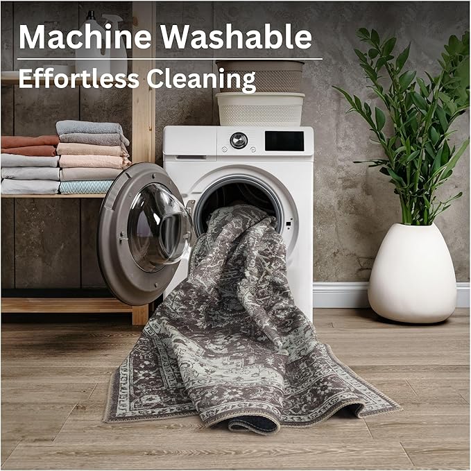 Bloom Rugs Washable Non-Slip 12 ft Runner - Dark Brown Traditional Medallion Runner for Entryway, Hallway, Bathroom, and Kitchen - Exact Size: 2.5' x 12'