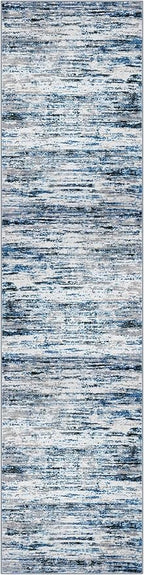 Modern Abstract Hallway Runner Rug, Grey Blue White Washable Kitchen Runner Non-Slip Soft 2x8 Runner Rug Thin Print Faux Wool Carpet for Entryway Bedroom Laundry Room Indoor Home Decor