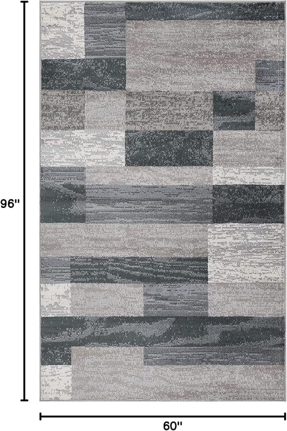 SUPERIOR Indoor Area Rug, Jute Backed, Modern Geometric Patchwork Floor Decor for Bedroom, Office, Living Room, Entryway, Hardwood Floors, Rockwood Collection, 5' x 8', Blue-Taupe