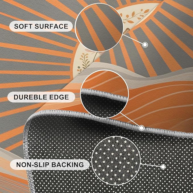 Boho Sun Area Rugs 5x7ft, Minimalist Line Rugs for Living Room, Geometric Solar Floor Rug Sturdy and Non-Shedding for Bedroom Hardwood Floors Teen Room
