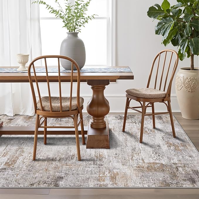 LUMI 8x12 Washable Area Rug for Living Room, Ultra Soft Modern Abstract Rugs Non Slip with Rubber Backing, Low Profile, High Traffic, Stain Resistant Carpets, Ideal for Bedroom, Dining Room, Indoor