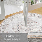 Easy-Going Round Rug 5ft Area Rug Washable Boho Circle Rugs for Living Room Non-Slip Bedroom Rug Low Pile Lightweight Vintage Distressed Throw Rug for Dining Room Kitchen Home Office, Grey Brick