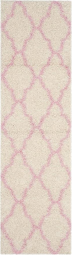 SAFAVIEH Dallas Shag Collection Runner Rug - 2'3" x 14', Ivory & Light Pink, Trellis Design, Non-Shedding & Easy Care, 1.5-inch Thick Ideal for High Traffic Areas in Living Room, Bedroom (SGD257P)