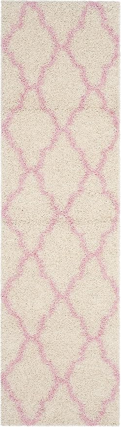 SAFAVIEH Dallas Shag Collection Runner Rug - 2'3" x 6', Ivory & Light Pink, Trellis Design, Non-Shedding & Easy Care, 1.5-inch Thick Ideal for High Traffic Areas in Living Room, Bedroom (SGD257P)