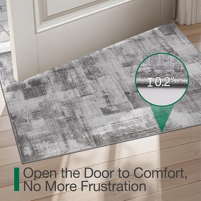 LUMI Ultra Thin Door Mat, 18x30 Non Slip Indoor Doormat Entrance Washable Rugs Entryway Oriental Vintage Soft Carpet for Kitchen Bedroom Front Door, Grey
